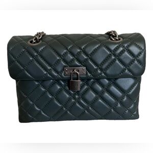 KURT GEIGER Quilted Dark Green Leather Chain Shoulder Padlock chic STYLISH Bag